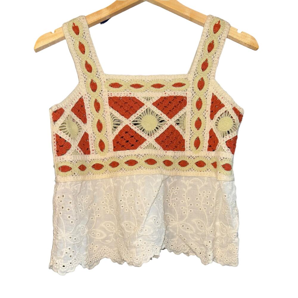 Boho Crochet Babydoll Lace Top XS Festival Cottage Hippie Spring Summer Fairy‎